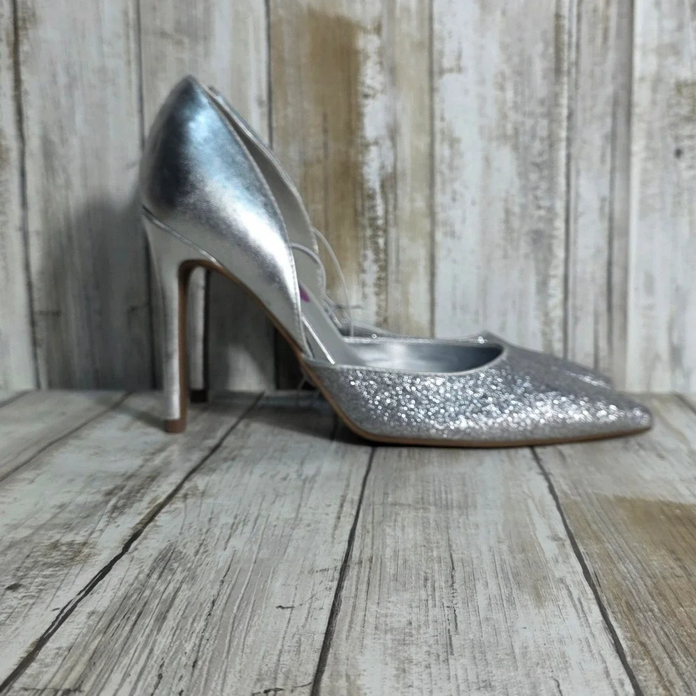 Marc Fisher Womens Silver Glitter Pointed Toe D'Orsay Stiletto Pumps Size 6.5M